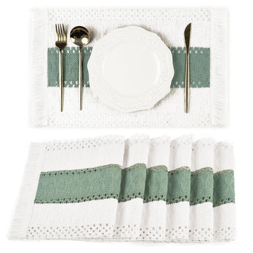 Sage Green Boho Placemats Set of 6 Table Mats Farmhouse Dining Decor