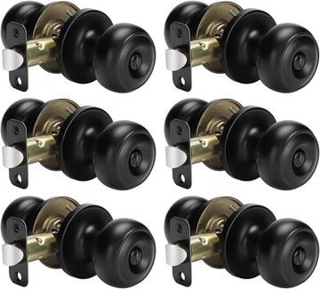 6 Pack Matte Black Door Knobs Interior Privacy, Black Interior Door Knobs or Bathroom Classic Round Doorknobs Hardware
