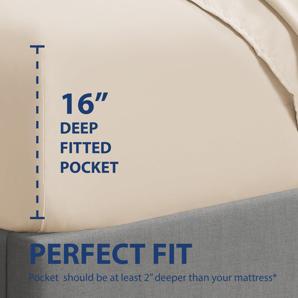Cal King Fitted Sheet Only, 16" Deep Pocket, Cream