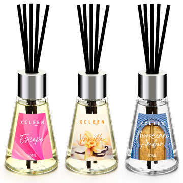 3 Pack Reed Diffuser, Scented Oil Diffuser with 15 Sticks, Escape/Vanilla/Moroccan Amber, Air Freshener, Holiday