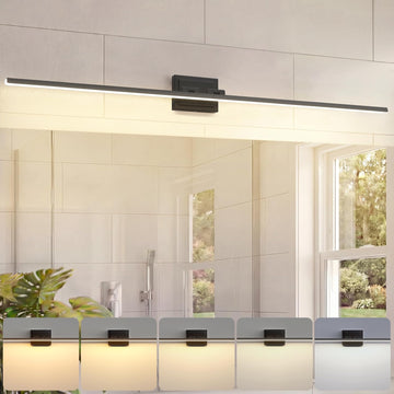 Modern Bathroom Vanity Light 55 inch, Rotatable, 36W Dimmable 5CCT Led Bathroom Light Fixture Over Mirror, Black Bar
