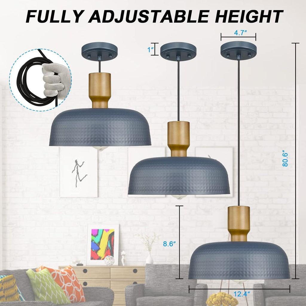 Pendant Light Fixtures Ceiling Hanging with Hammered Metal Shade, Modern Pendant Light for Kitchen Island Lighting