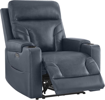 Genuine Leather Power Recliner Chair, Wall Hugger Electric Reclining Chair with Cup Holders & Charging Ports , Navy