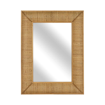 Boho Rattan Wall Mirror Wooden Framed Rectangle Mirror Rattan Decorative Farmhouse Hanging Mirror Vanity Entryway