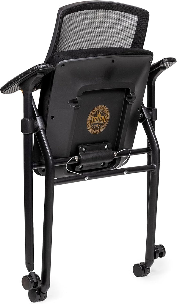 Triton Folding 2 Poker Chairs with Wheels - Cushioned Seat, Leather Armrests & Easy Mobility - Foldable Poker Table