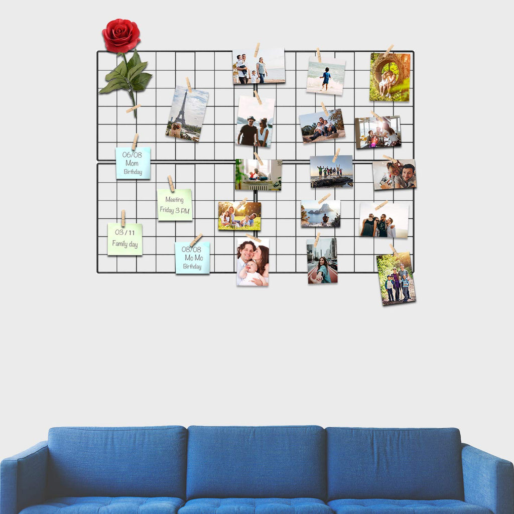 Wire Wall Grid Panel for Photo Display, DIY Iron Picture Frames Collage For Hanging Wall Decor, Foldable Multi