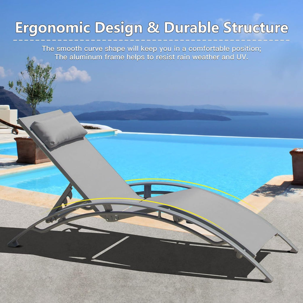 Lounge Chair Outdoor Pool Chaise Lounge Chair Set of 2 | Grey,for pool,Aluminum Adjustable,All Weather Poolside