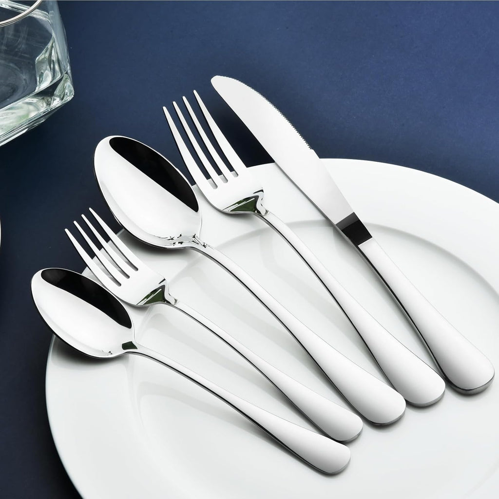 Silverware Set for 8, 45-Piece Stainless Steel Flatware Cutlery Fork and Spoon Set with Serving Utensils Set