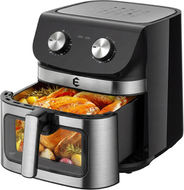 9.5Qt Large Air Fryer Oven, 12 Printed Presets Airfryer Toaster Oven Combo, Non Toxic Stainless Stee