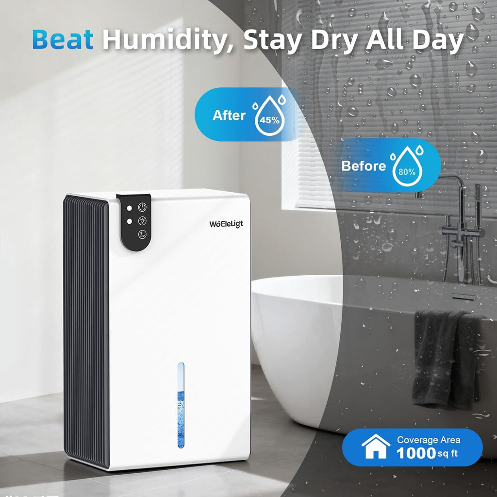 Dehumidifier for Home (85 OZ,1000 sq ft) Small Dehumidifiers for Basement, Auto Shut-Off, Sleep Mode, 7 Color Light