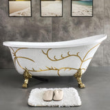 54" Edeyeu Freestanding Bathtub - Solid Surface Soaking Tub With Gold Clawfoot Elegance, Designer Free Standing