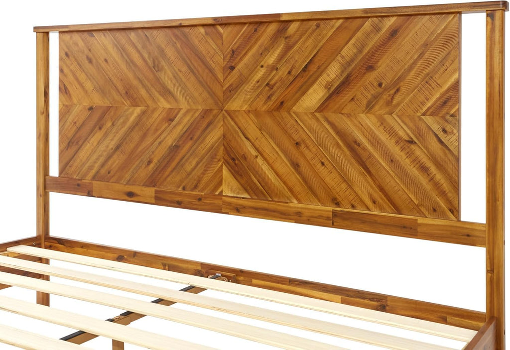 Vivian 14 Inch Deluxe Bed Frame with Headboard, Rustic & Scandinavian Style with Solid Acacia Wood