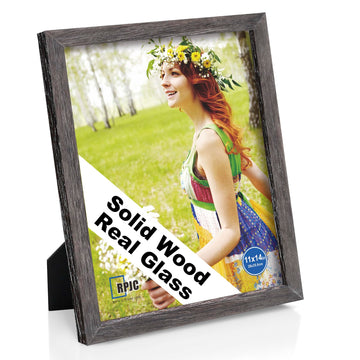 11x14 Solid Wood Picture Frame with Real Glass Cover Driftwood Finish