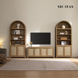 Book Shelf Arched Cabinet Bookshelf Arch 84.2" Tall Bookcase 5 Tier Large Bookshelves with Doors Storage Rattan Boho
