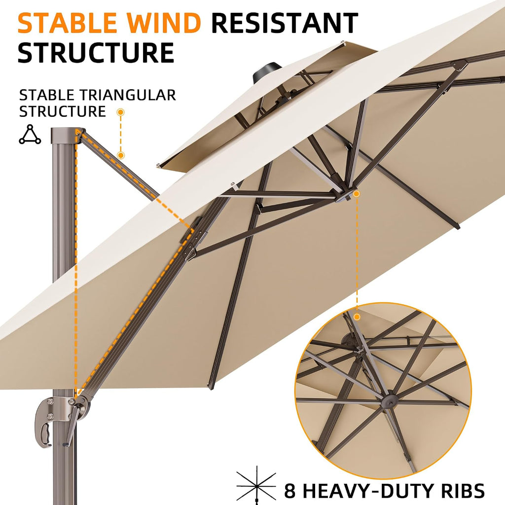 10' X 13' Outdoor Patio Umbrella Large Rectangle Cantilever Umbrella Heavy Duty 360°Rotation Offset Umbrella Pool