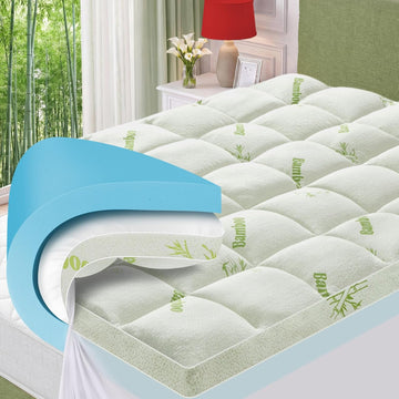Queen Memory Foam Mattress Topper, 4 Inch Dual Layer Gel Foam Mattress Pad with Soft Pillow Top Cover, Viscose Made