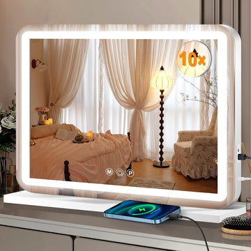 23" x 18" Vanity Mirror with Lights, Led Lighted Makeup Mirror with 3 Color Dimmable Lights, Touch Control, USB