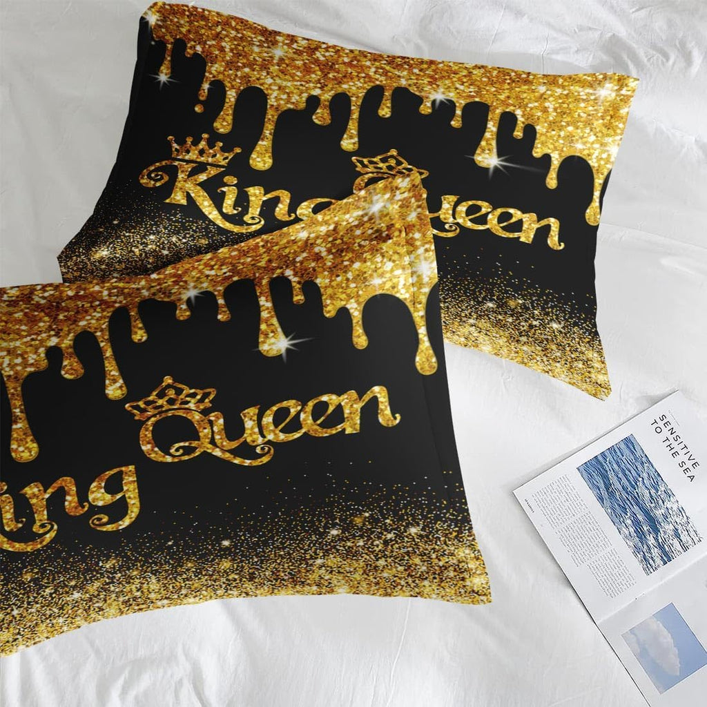 Comforter Set Queen, King Queen Black Gold 3 Pcs Soft Bedding for Kids and Adults