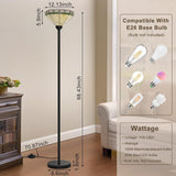 Floor Lamp with Stained Glass Shade, Vintage Style Torchiere Standing Lamp, Tall Pole Lamp with Foot Switch