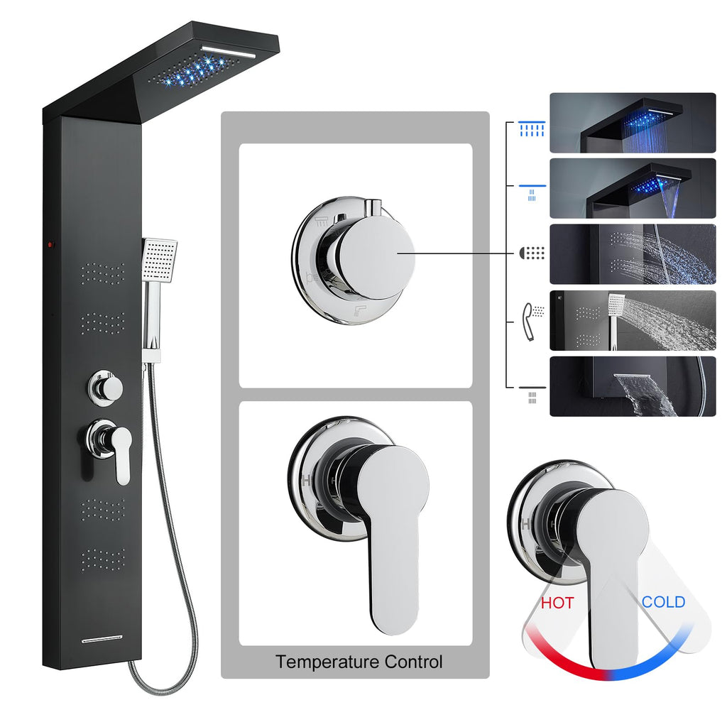 Stainless Steel Shower Panel Tower System with LED Lights