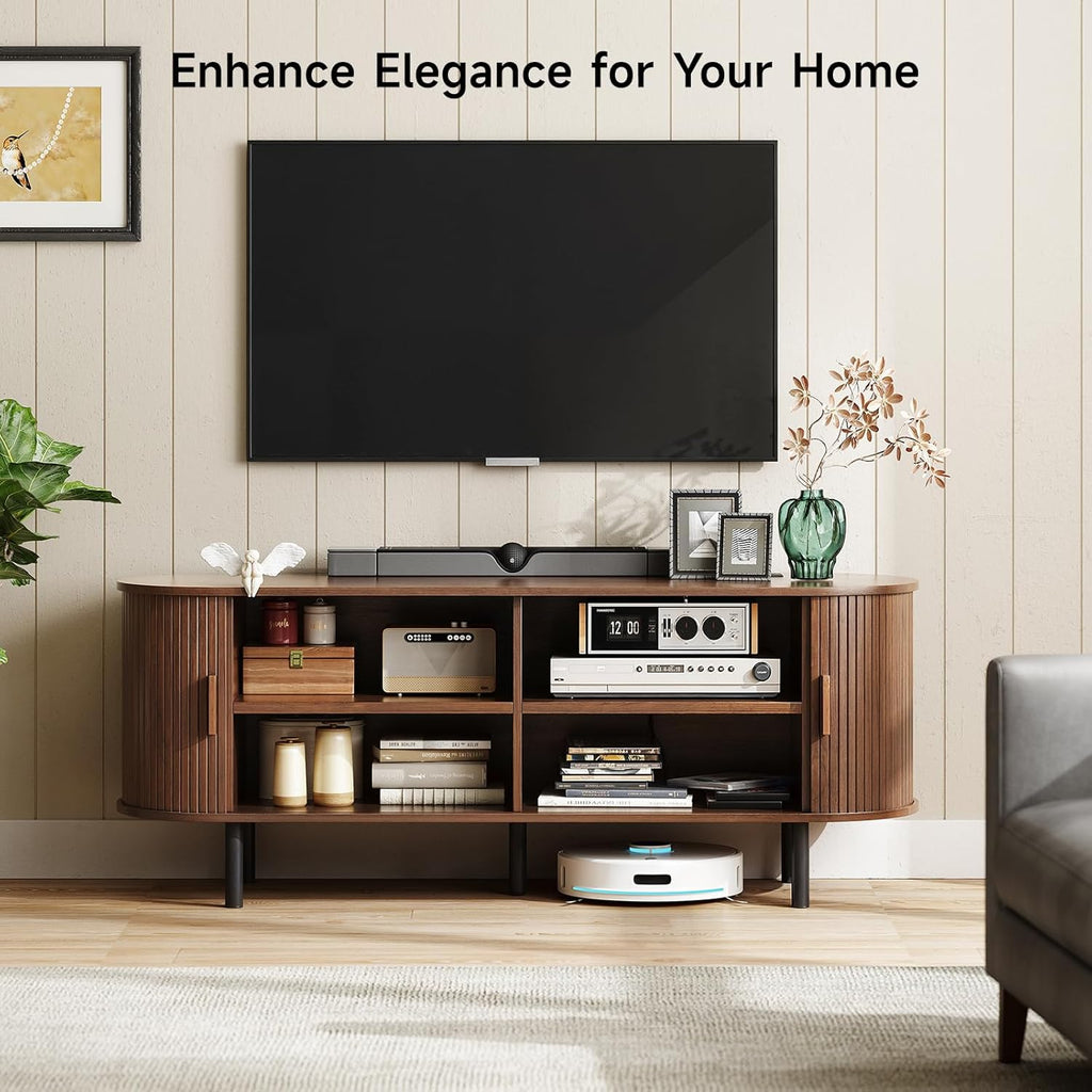 55" TV Stand with Power Outlet for TVs up to 60 Inch, Entertainment Center with Storage and Adjustable Shelves