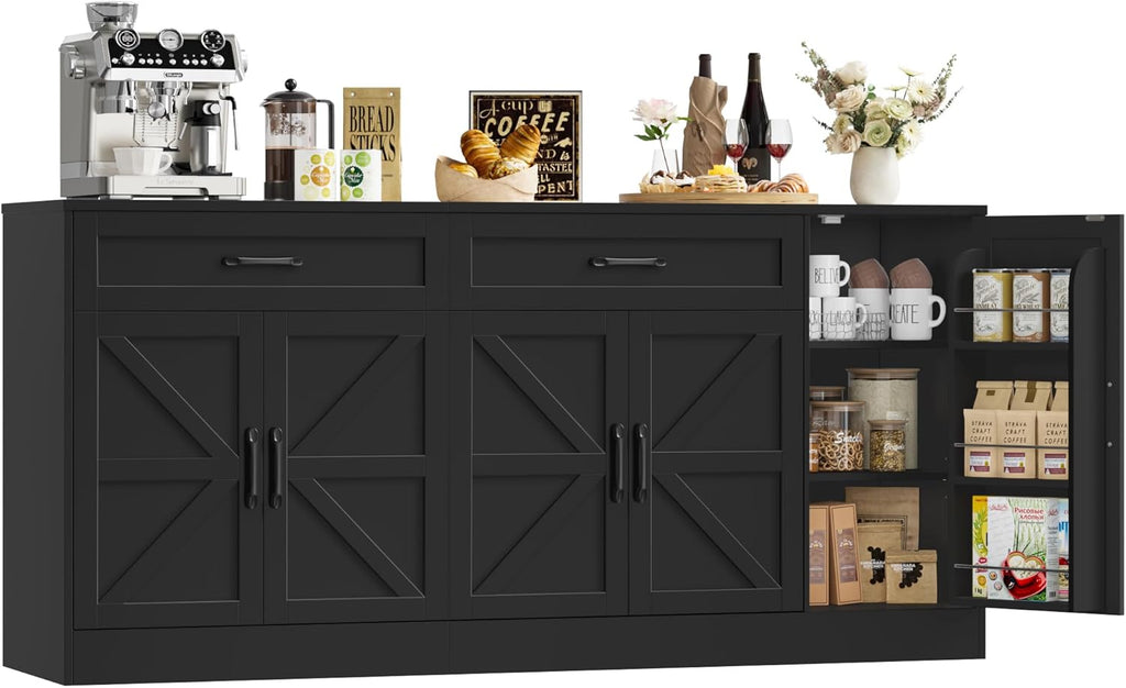 71” Large Sideboard Buffet Cabinet with Storage, Farmhouse Buffet Cabinet with Adjustable Shelves and 3 Door Shelves
