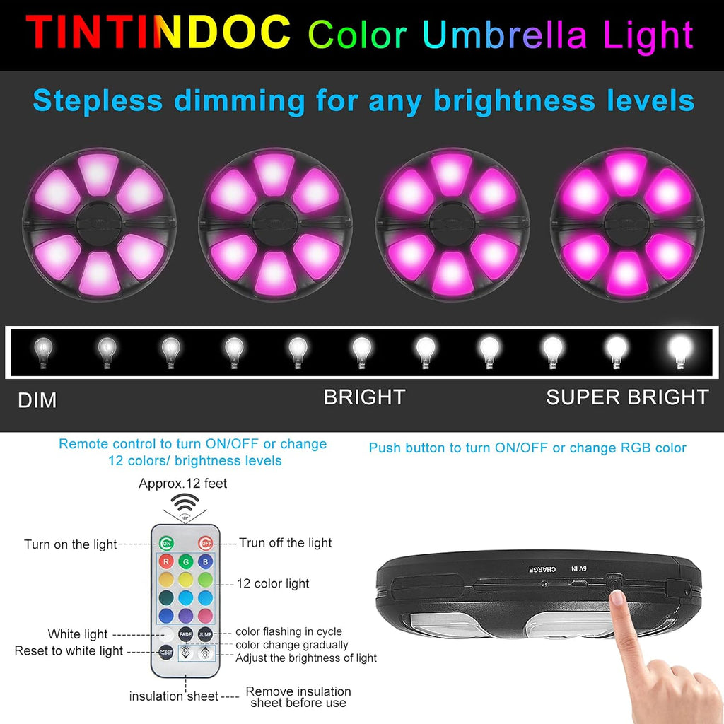 Color Umbrella Light with Remote, Outdoor/Patio Umbrella Light, Rechargeable/AA Battery, Umbrella Pole Light, 300Lumen
