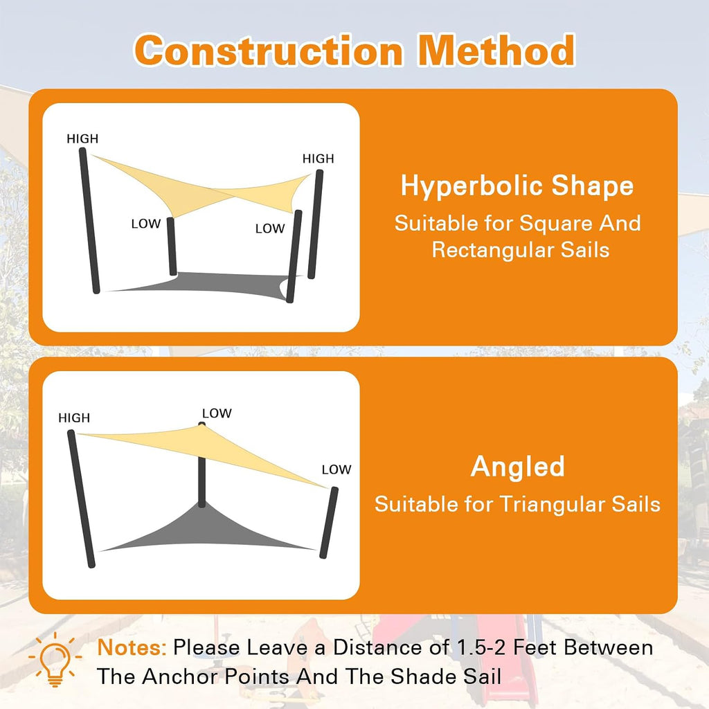 Sun Shade Sail, 10'X16' Sand Rectangle Curved Edged Sun Shade, Commercial Grade 185GSM HDPE UV Permeable Outdoor
