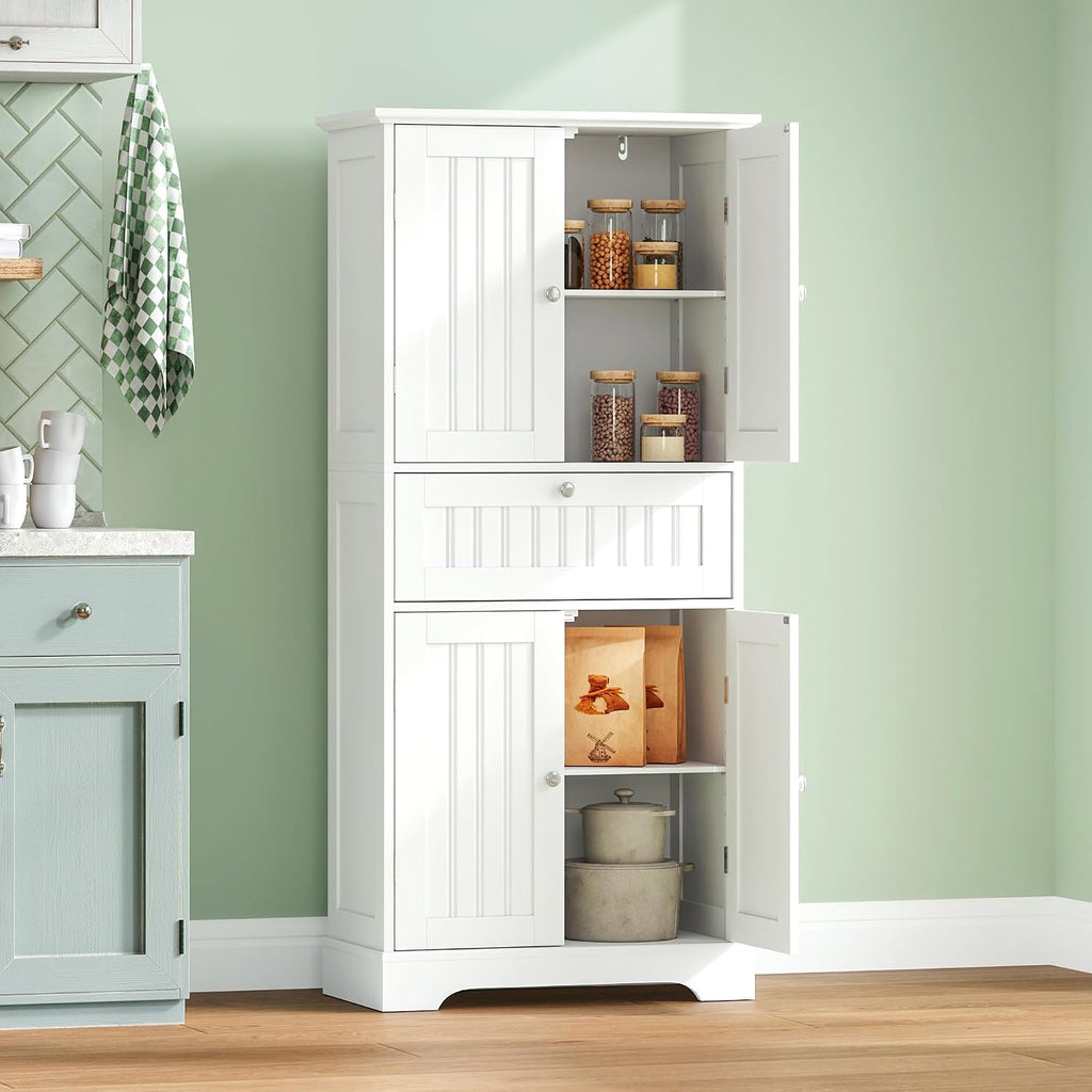 51" H Bathroom Floor Cabinet with Drawers and Adjustable Shelves | Bathroom Storage Cabinet, Freestanding Kitchen