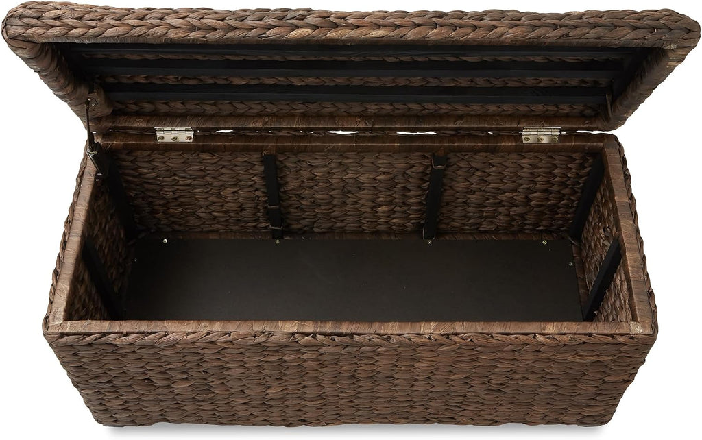 36" Storage Trunk with Curved Lid and Safety Hinge - Espresso Dark Brown, Hyacinth Wicker Storage Chest , Entry Way