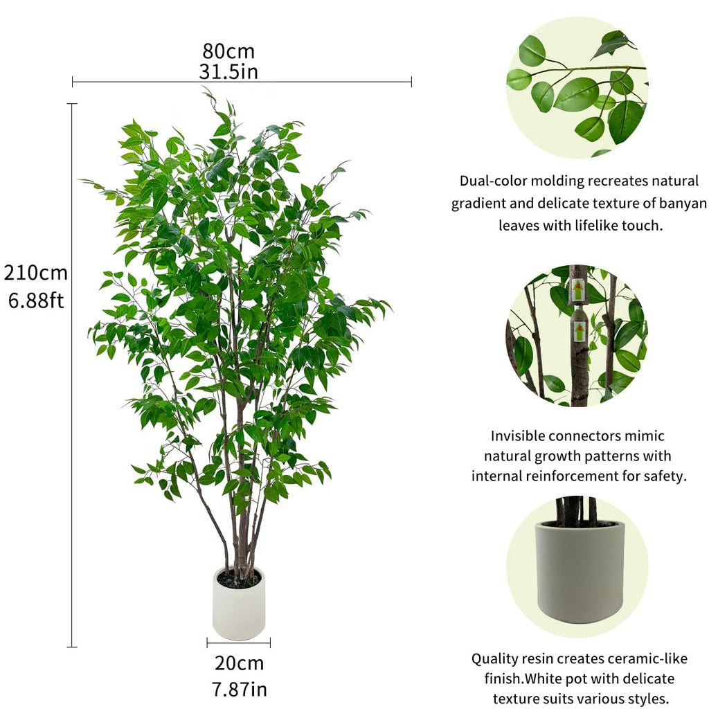 7ft Artificial Ficus Tree with White Plastic Planter