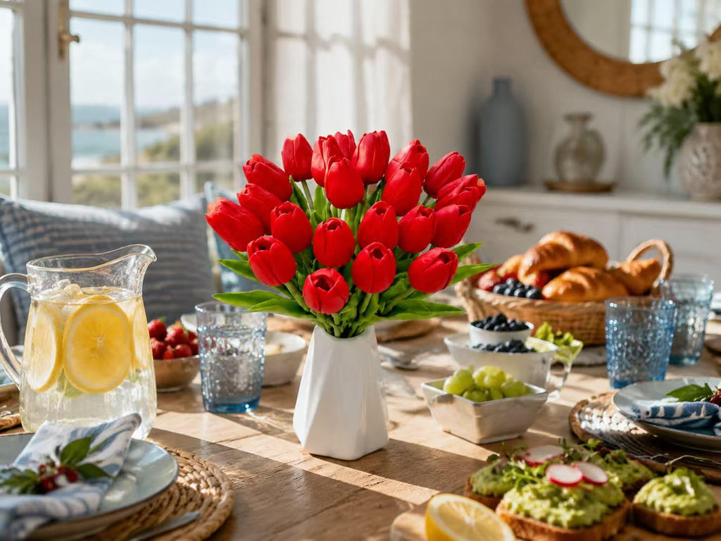 20 Stems Red Artificial Tulip Flowers Centerpieces