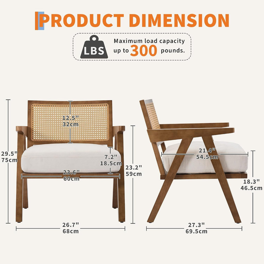 Mid Century Modern Accent Chair, Upholstered Reading Armchair with Wood Frame & Soft Linen Fabric, Accent Chair