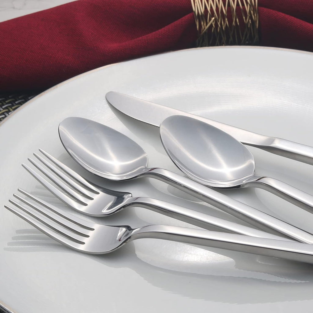 Cube 40-Piece Forged Stainless Steel Flatware Set Cutlery Set, Silverware Set Service for 8, Mirror Finish