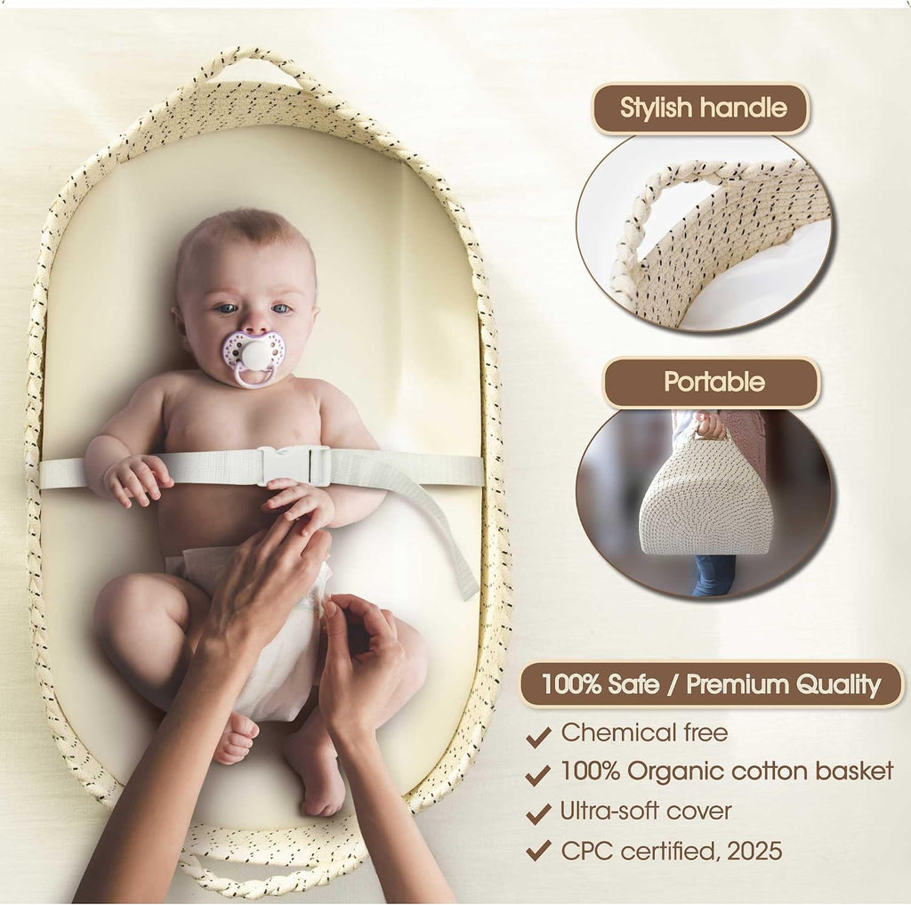 Baby Changing Basket - Soft & Waterproof Dual-Cover, Portable, Moses Basket, Changing Pad for Dresser & Changing
