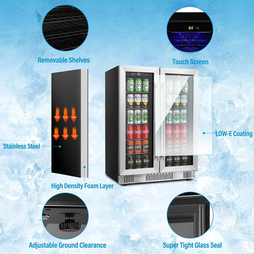 24 Inch Wine and Beverage Refrigerator, Dual Zone Wine Cooler with Advanced Cool