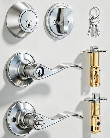 Keyed Alike Exterior Door Handle Lock Set with Deadbolt, Satin Nickel