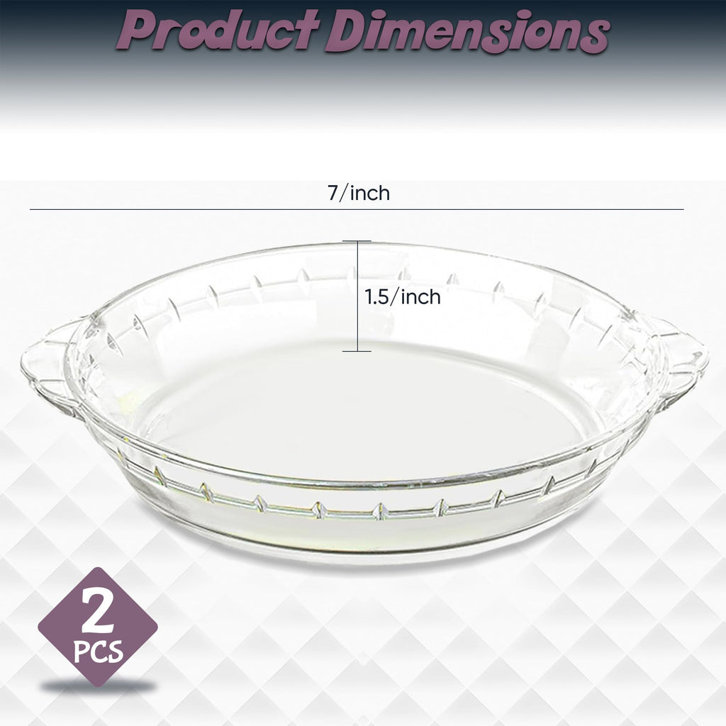 Set of 2 Glass Pie Plates - 7" Baking Dishes with Handles - Durable, Compact, Oven & Freezer Safe Kitchen Accessories