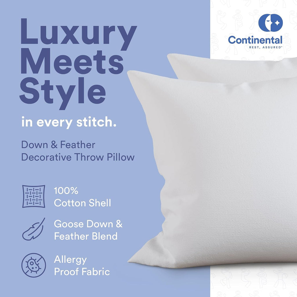 Down & Feather Throw Pillow Insert - 25/75 Medium Support - Decorative Couch Pillow - Premium Cotton Shell- 22x22 1