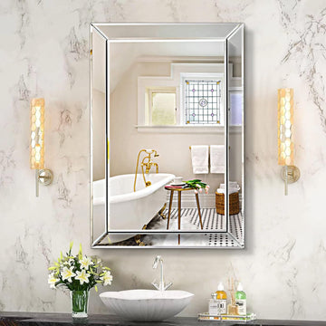 Frameless Bathroom Mirror - 20" x 30" Rectangular, Polished Beveled Edge for Washroom