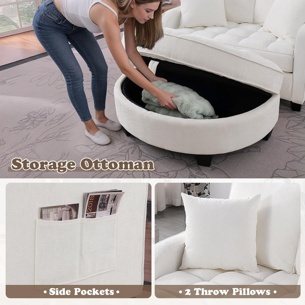 Oversized Chaise Lounge Chair Indoor with Ottoman, Chenille Tufted Comfy Loveseat Sofa Chair with Adjustable