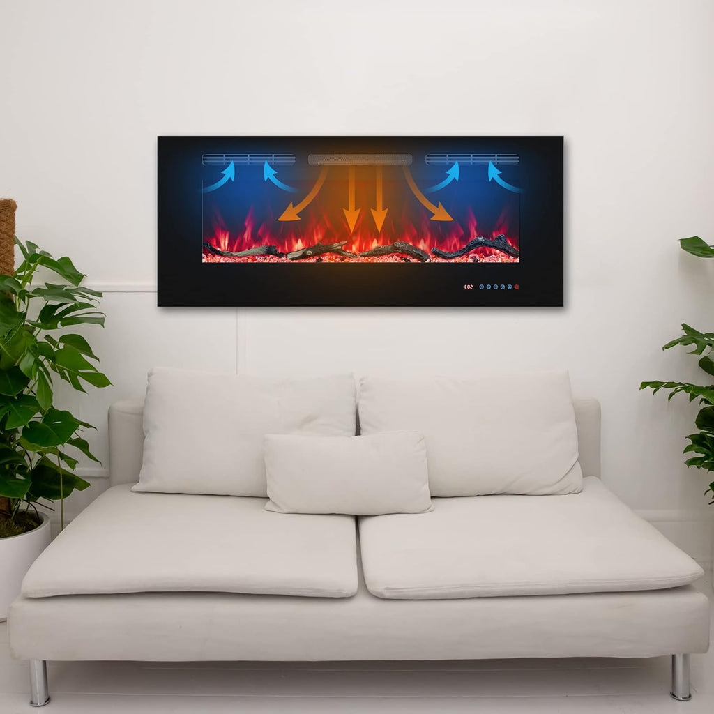 48'' Electric Fireplaces Inserts, Recessed & Wall-Mounted Fireplace Heater with Thermostat, Multicolor Flames,Timer