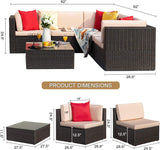 6 Pieces Furniture Outdoor Sectional Sofa All Weather PE Rattan Patio Conversation Set Manual Wicker Couch with Cushions and Glass Table, Beige A106-B08GZDKN59