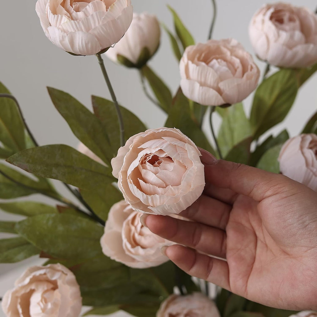 27" Faux Silk Peony Artificial Flowers Stems for Vase (Beige) - Set of 6