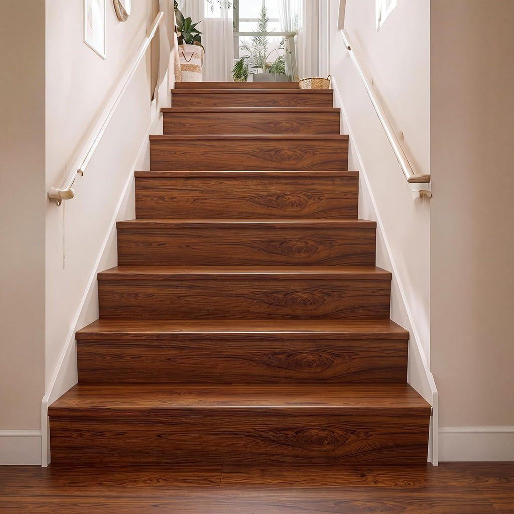 2 Set 4 Pcs Vinyl Stair Tread & Riser Kit, Waterproof Scratch Resistant | 48" x 11.8" Stair Treads with 48" x 7.5"