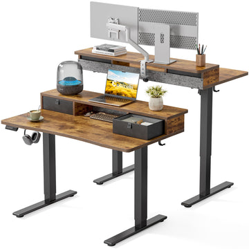 48 x 24 Inch Electric Standing Desk with 2 Drawers, Brown