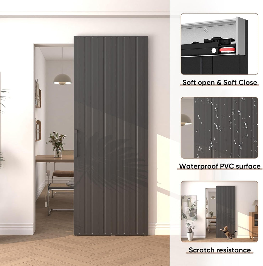 32"x86" Concealed Sliding Barn Door with Soft Close Hardware Kit, Black Hidden Door for Opening 24"-