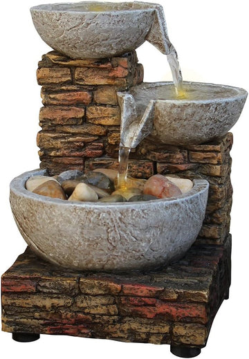 6" H Cascading Bowl and Brick LED Fountain (Adapter Included Free)