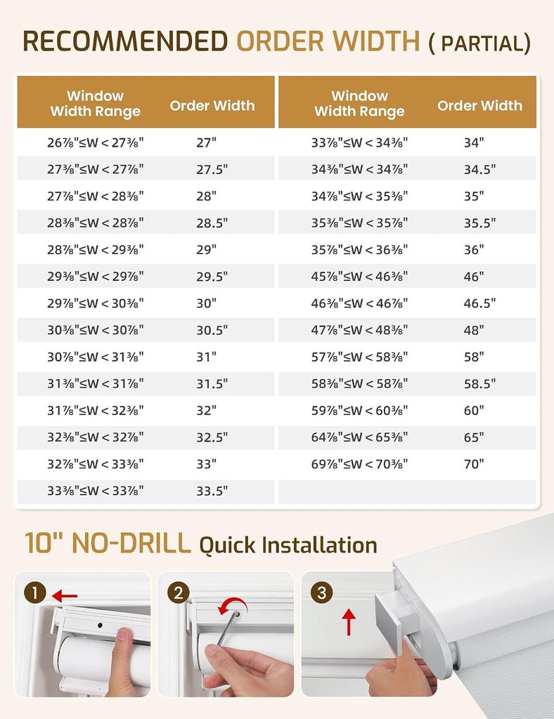 No-Drill No Tools Motorized Blinds with Remote | 27Wx72H White