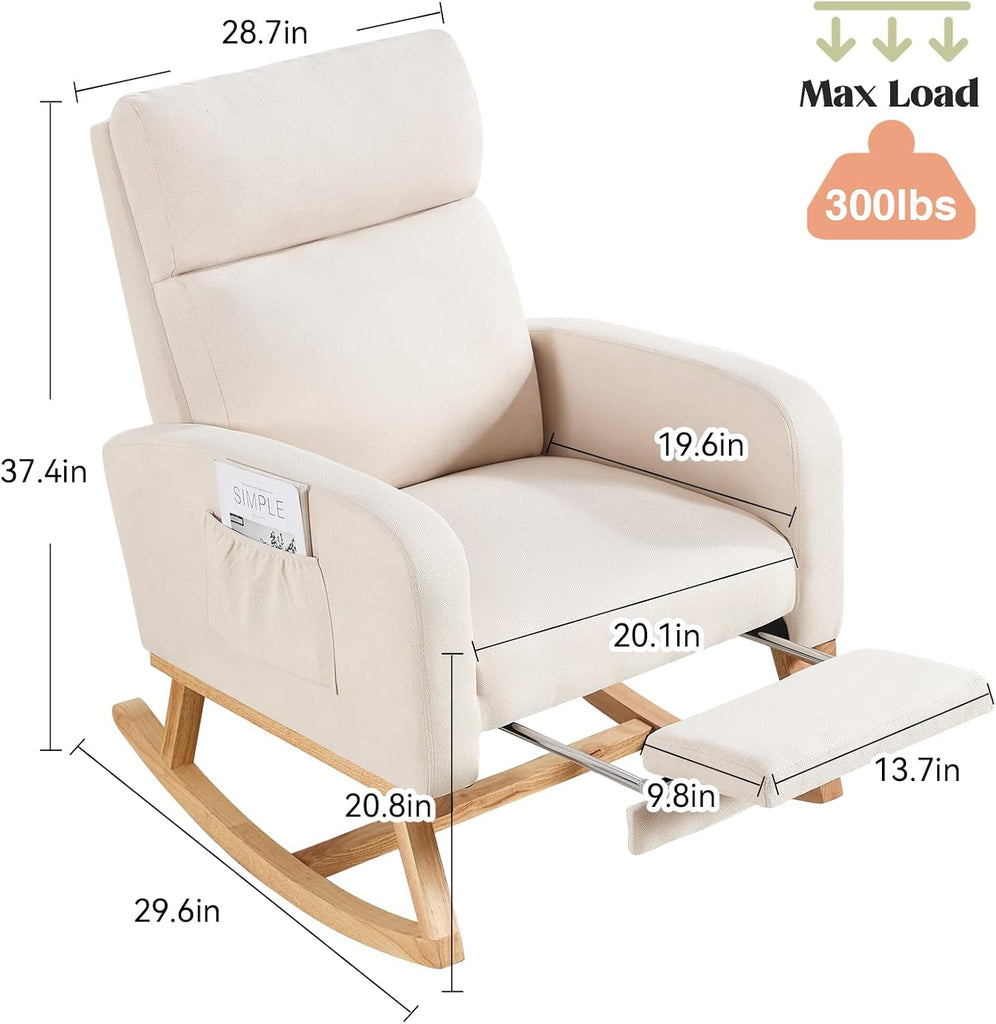 Rocking Chair Nursery, Nursing Rocking Chairs with Foot Rest for Mom Nursery, Glider Rocker Chair with Footrest and